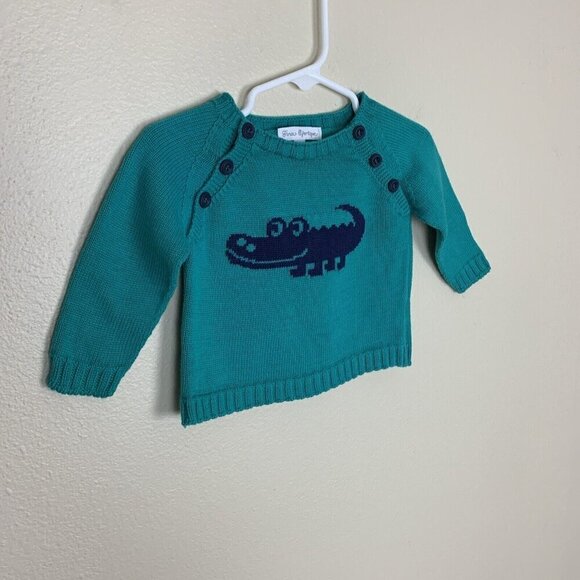 Fina Ejerique Crocodile Knit Pullover Sweater Teal Spain Baby Boys 3 Months - Picture 3 of 13